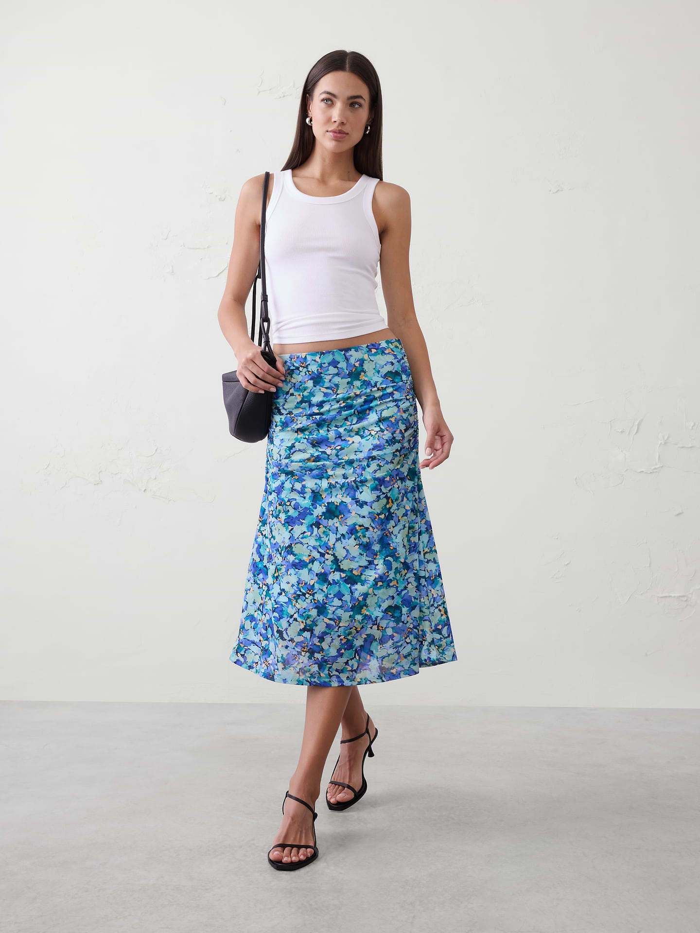 Image number 1 showing, Mesh Shirred-Waist Midi Skirt