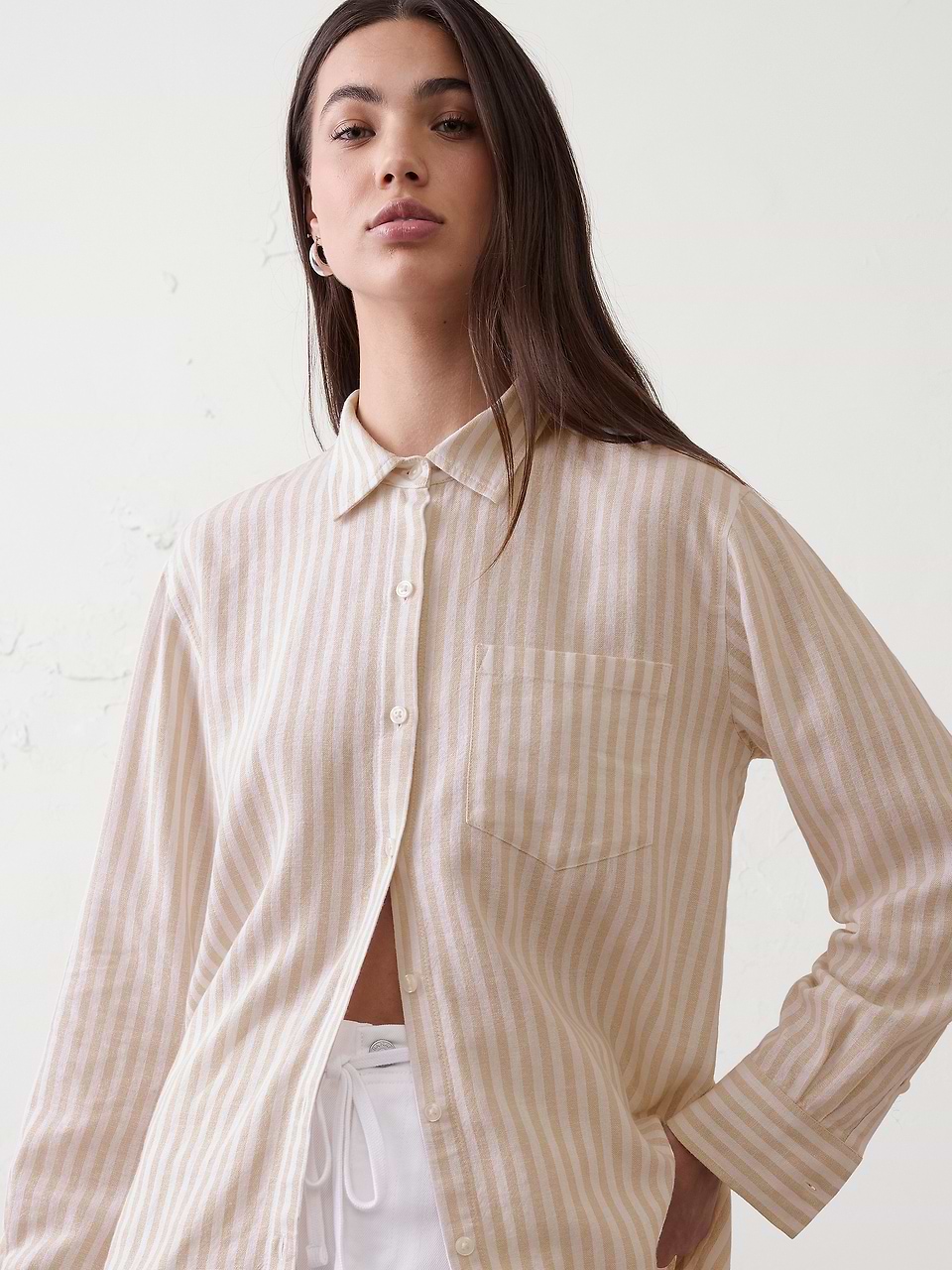 linen blend dress shirt Striped Button-Up Finally—a lightweight linen shirt built for warmer days Luisa Linen Blend Button-Up Shirt