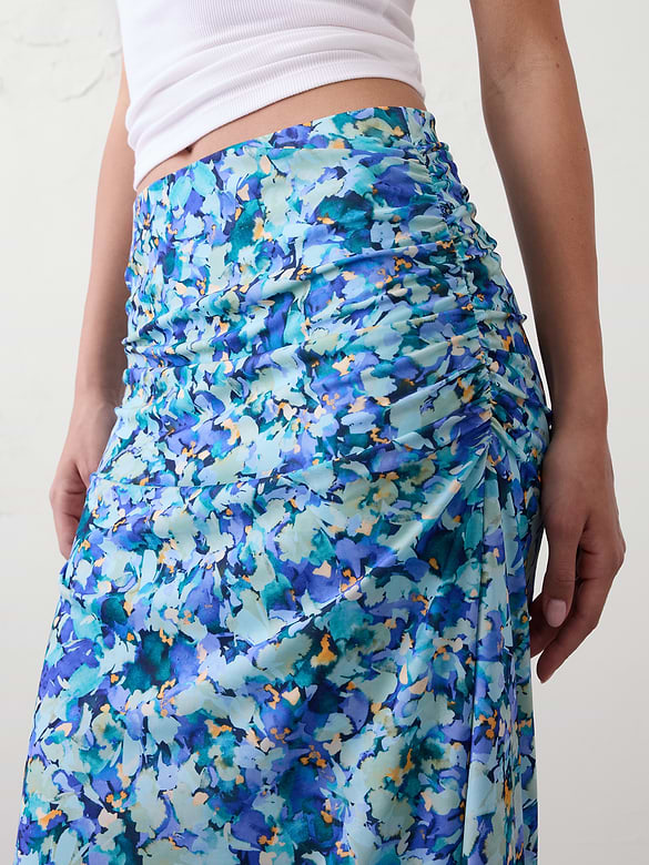 Mesh Shirred-Waist Midi Skirt