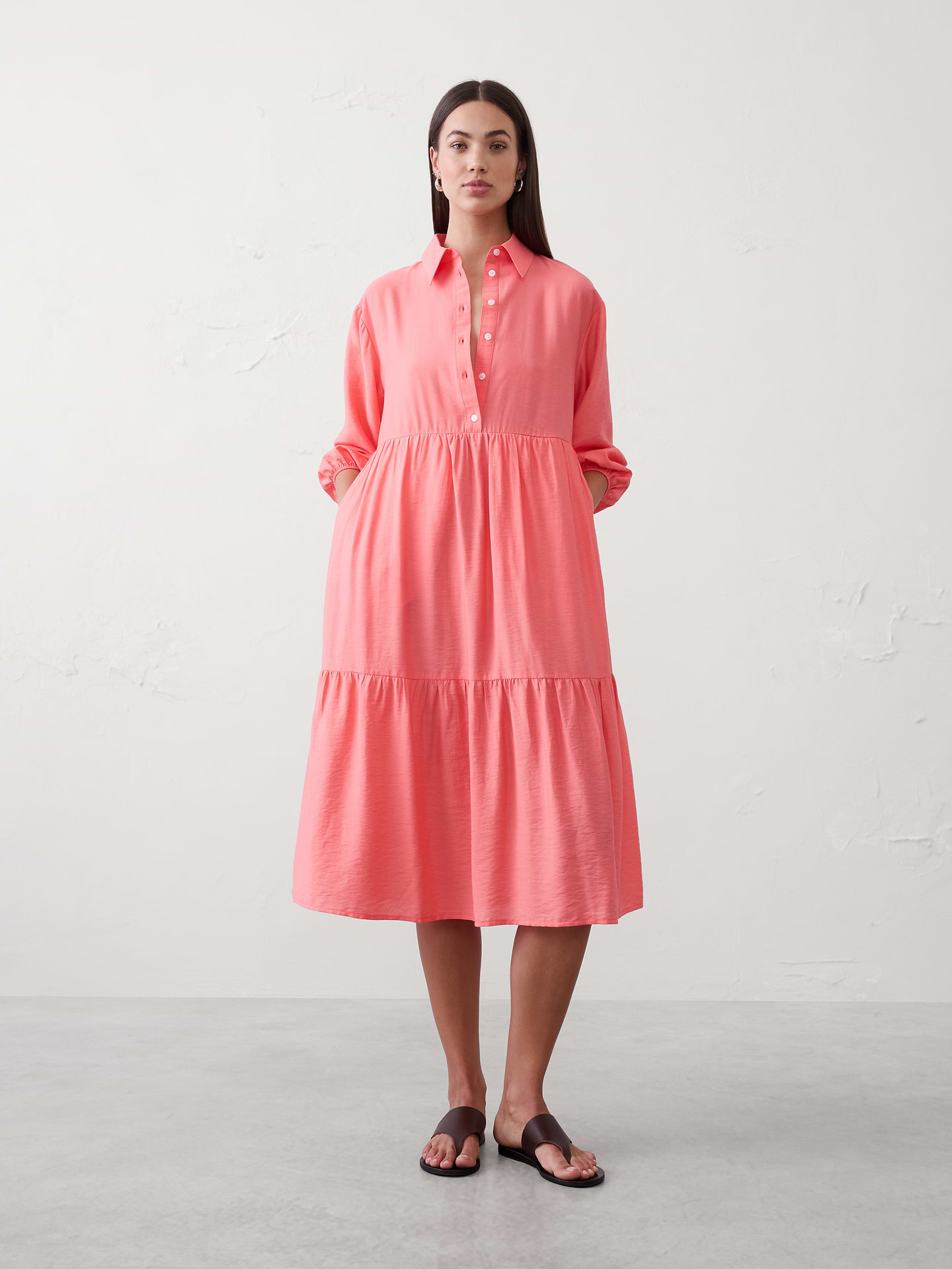 Image number 1 showing, Tiered Midi Shirtdress