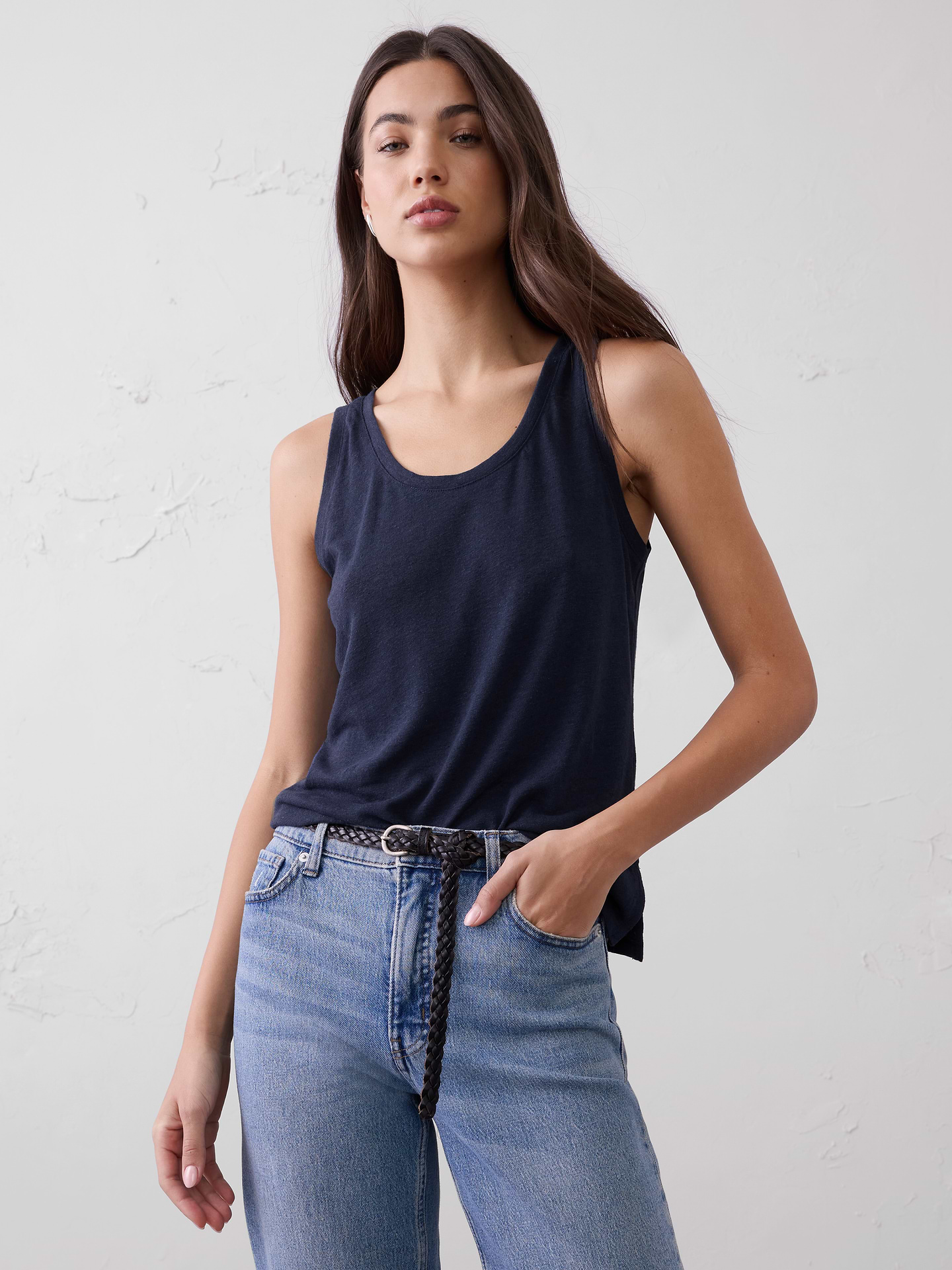Image number 1 showing, Linen-Blend Scoop-Neck Tank