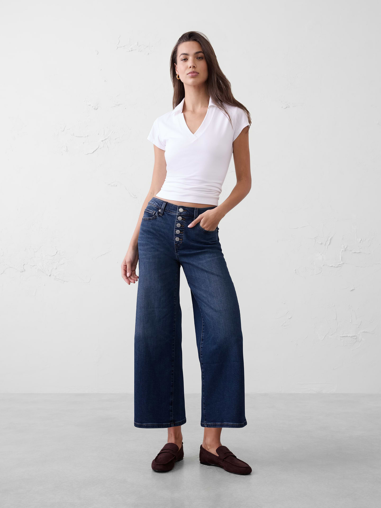 Image number 1 showing, Wide-Leg High-Rise Cropped Jean