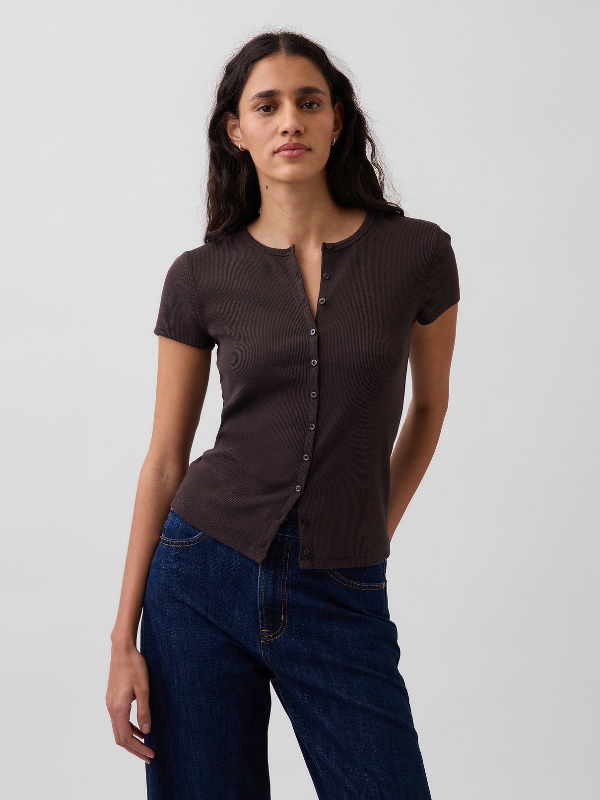 Modern Rib Button-Front Crew T-Shirt