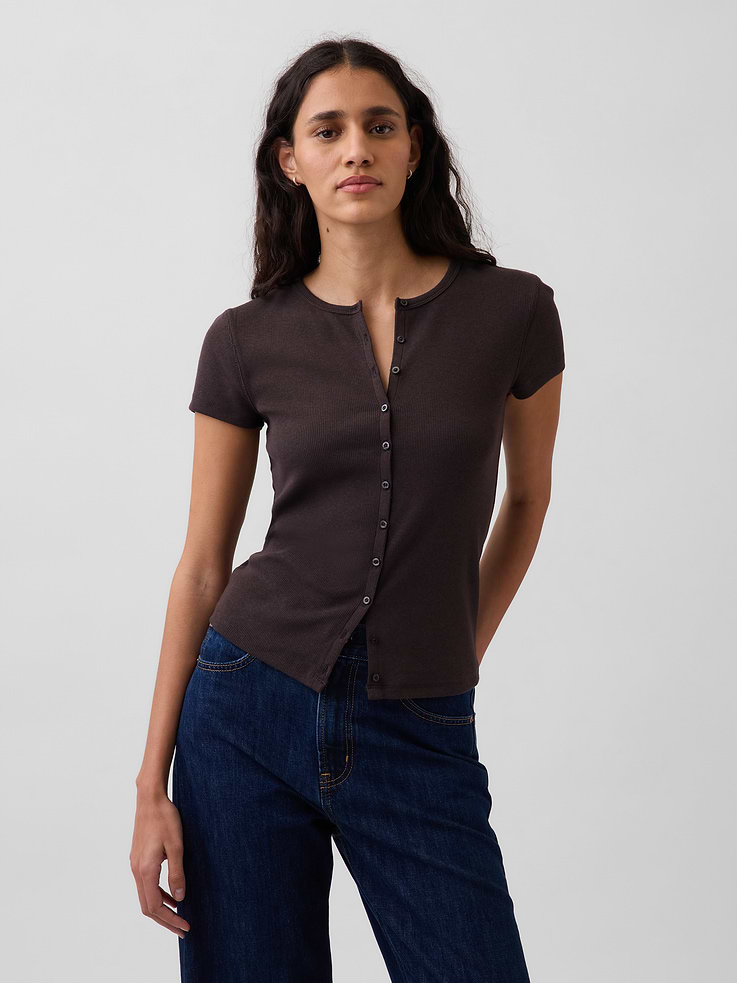 Image number 1 showing, Modern Rib Button-Front Crew T-Shirt