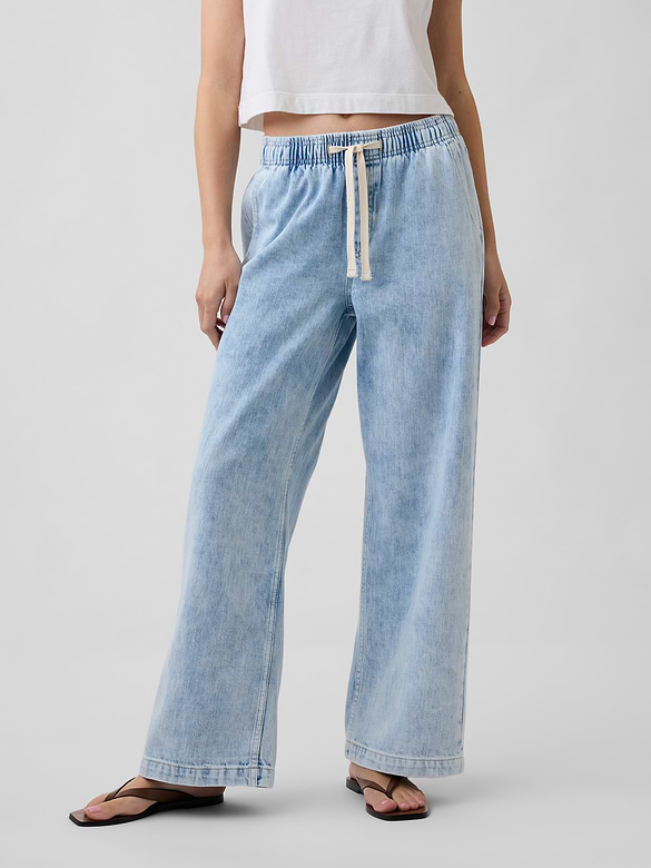 High Rise Pull-On Wide-Leg Jeans