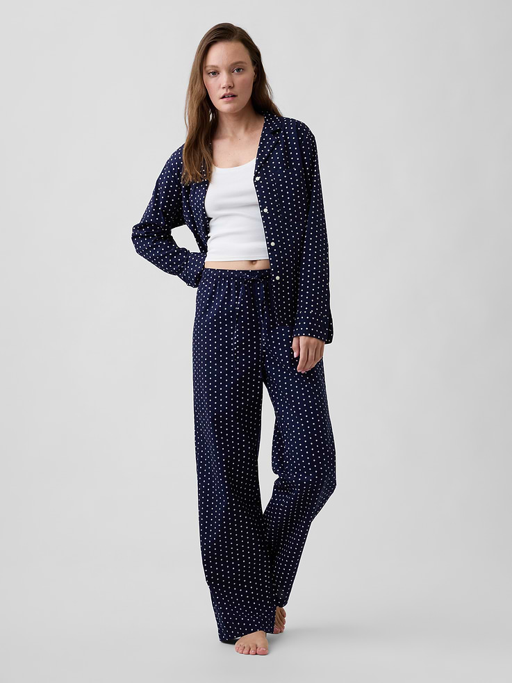 Image 1 of 4, Smooth poplin sleep pants., Drawcord ties at elasticized waist., Select styles have allover print or stripes., Product #1172402