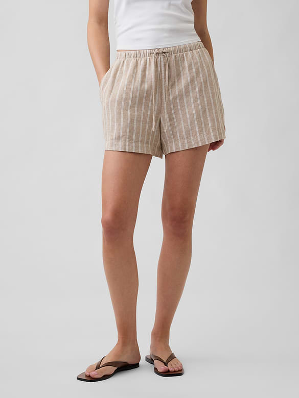 4" High Rise Pull-On Linen-Blend Shorts