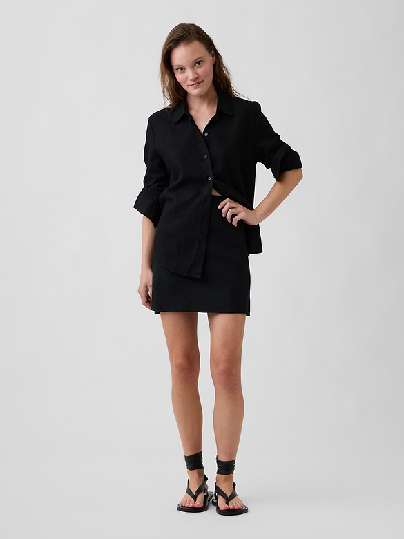 Linen-Blend Pull-On Mini Skirt