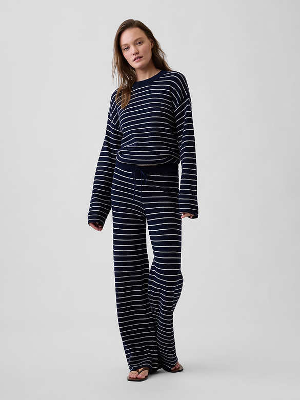 Relaxed Shaker-Stitch Crewneck Sweater