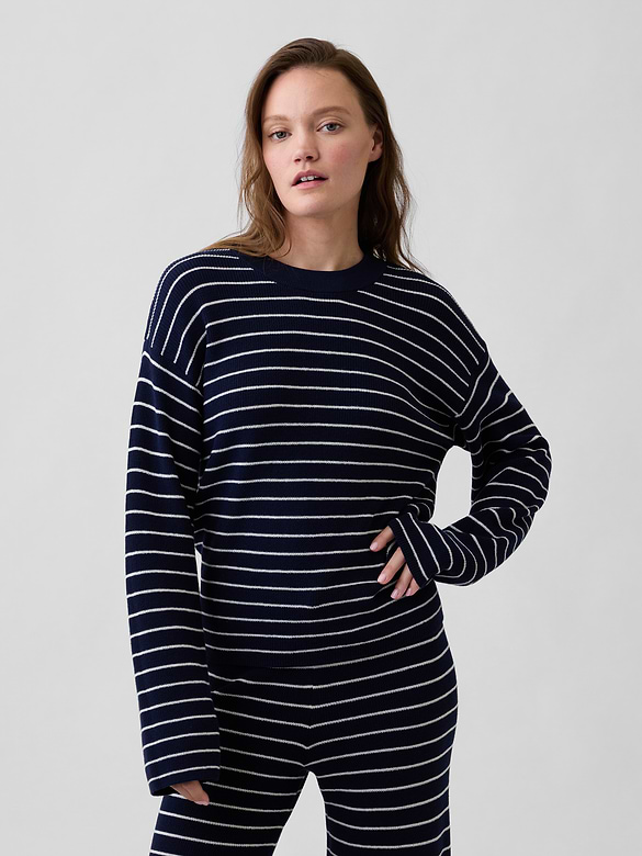 Relaxed Shaker-Stitch Crewneck Sweater