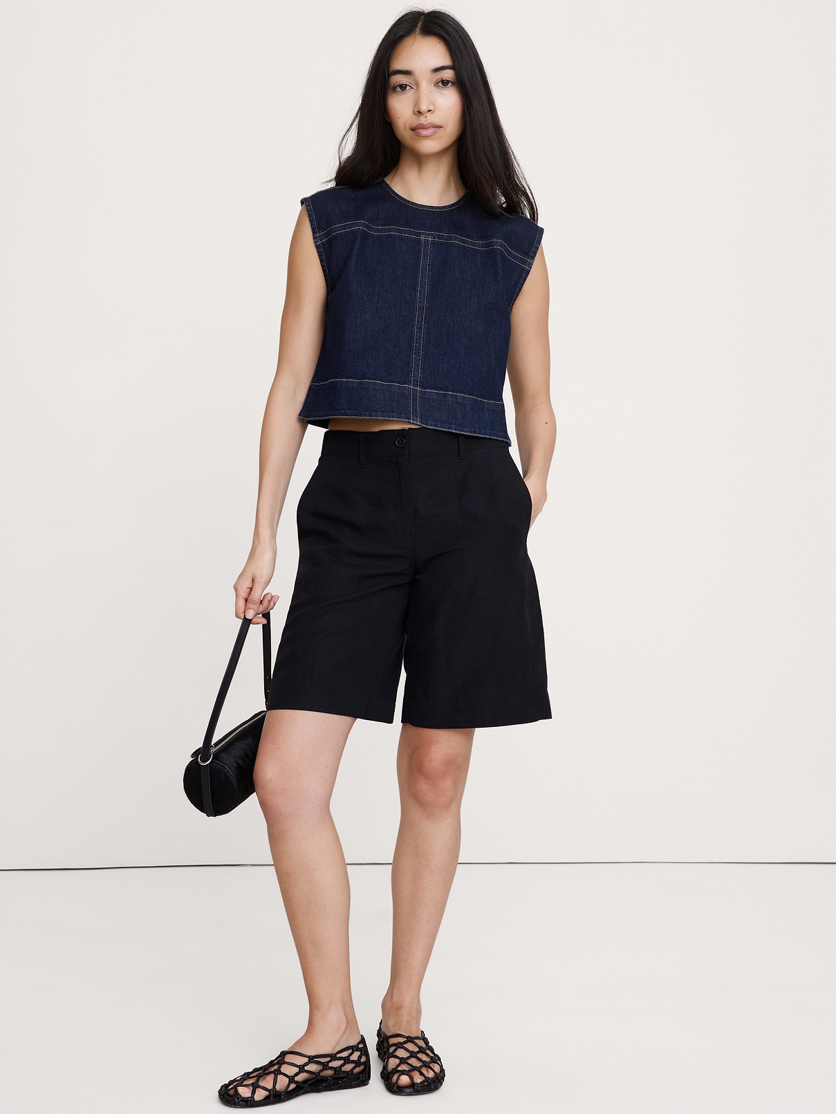 Top-Stitched Denim Top