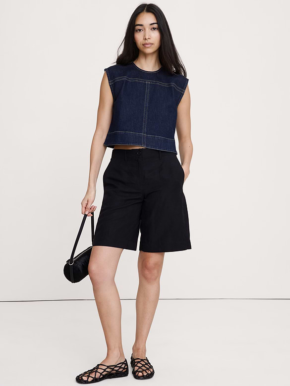 Top-Stitched Denim Top
