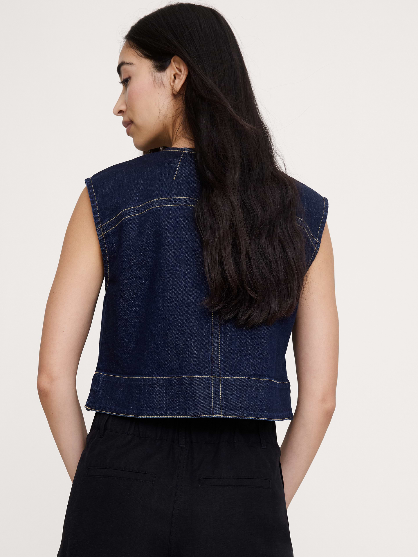 Image 5 of 7, Top-Stitched Denim Top