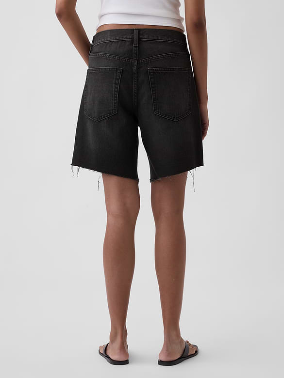 8" Mid Rise Loose Denim Bermuda Shorts