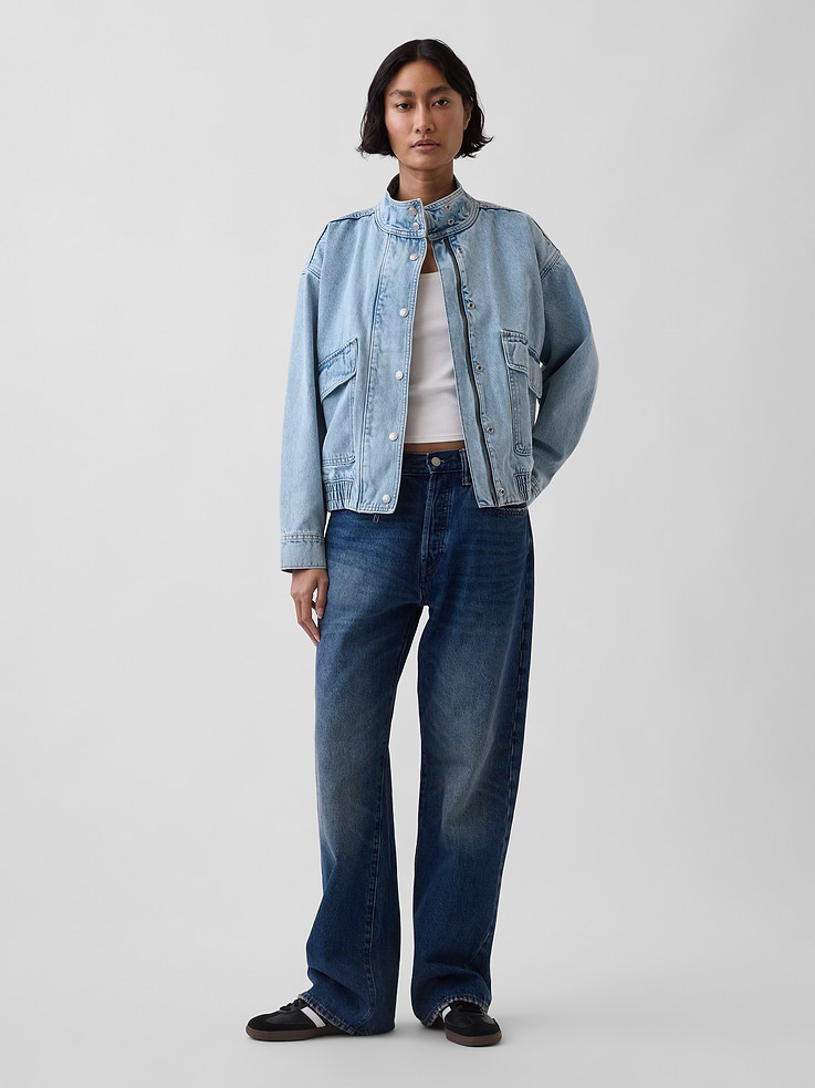 Image number 2 showing, Oversized Denim Bomber Jacket