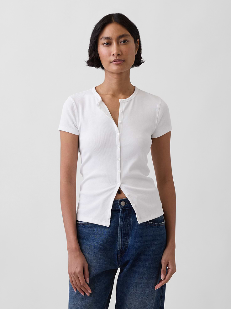 Image number 1 showing, Modern Rib Button-Front Crew T-Shirt