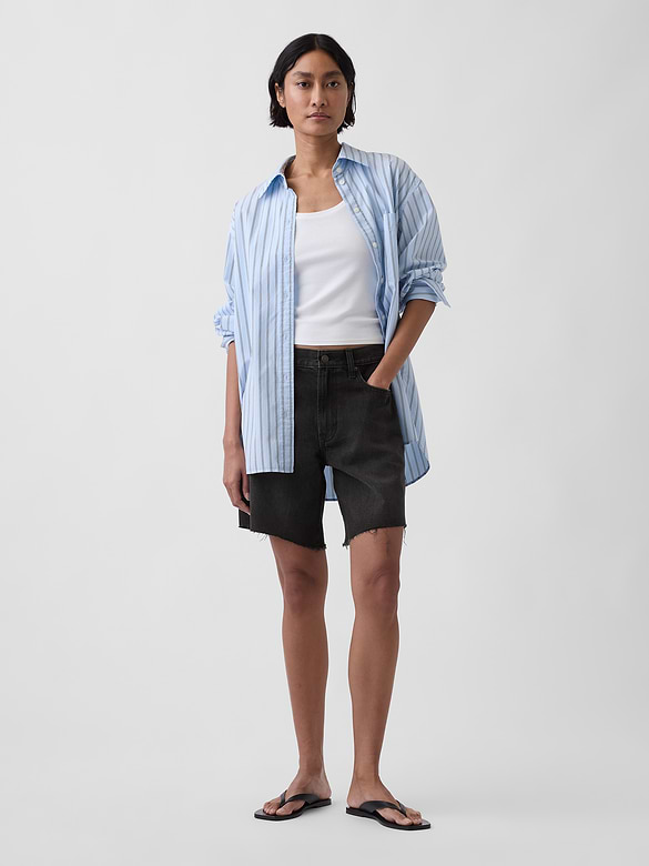 8" Mid Rise Loose Denim Bermuda Shorts