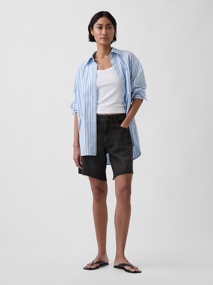 Image number 1 showing, 8" Mid Rise Loose Denim Bermuda Shorts