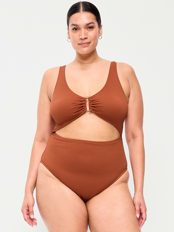 Textured One-Piece Cut-Out Swimsuit
