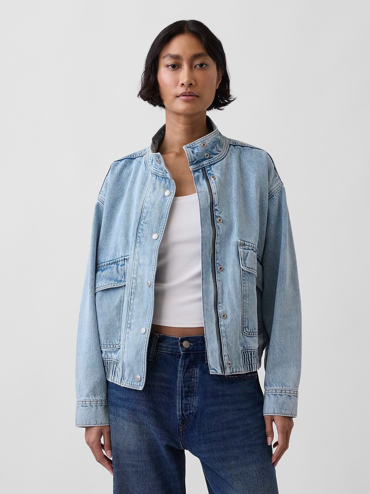 Oversized Denim Bomber Jacket | Gap