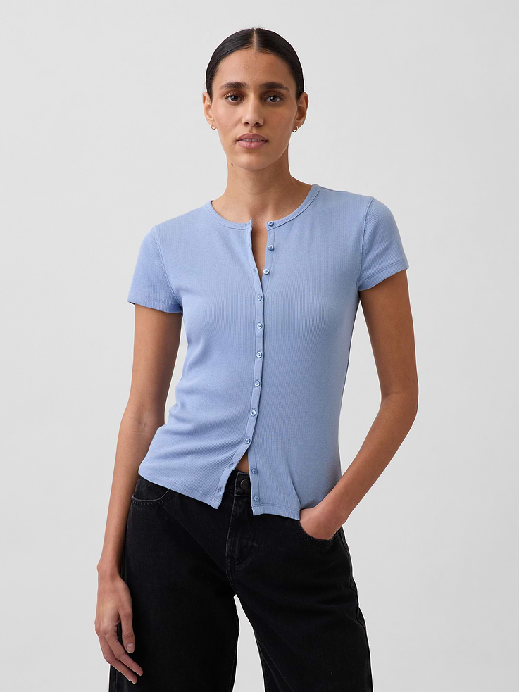 Image number 1 showing, Modern Rib Button-Front Crew T-Shirt