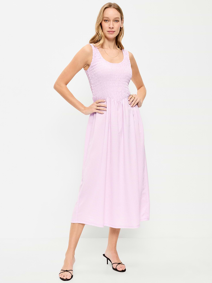 Image number 1 showing, Fit & Flare Lightweight Smocked-Bodice Midi Dress