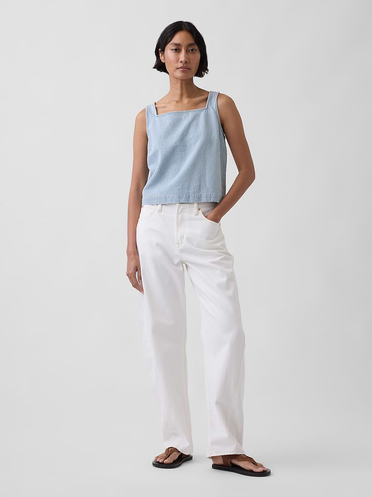 Image number 2 showing, UltraSoft Denim Stripe Crop Shell Tank Top