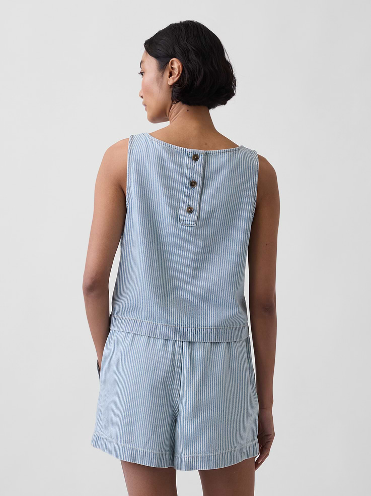 Image number 3 showing, UltraSoft Denim Stripe Crop Shell Tank Top