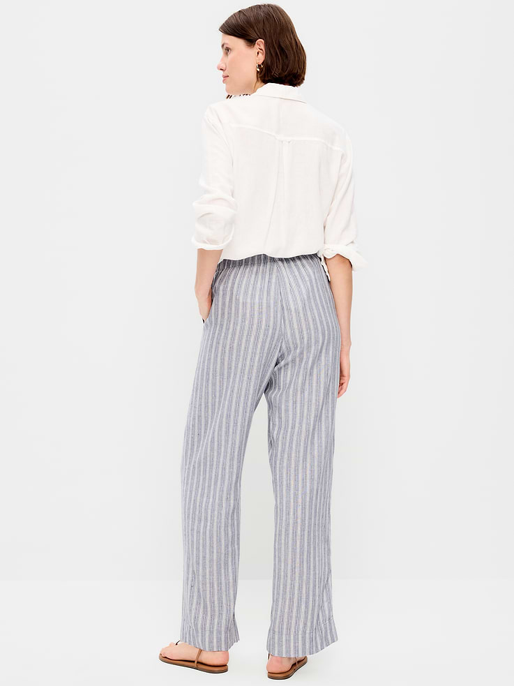 Image number 3 showing, High-Waisted Linen-Blend Straight Ankle Pants