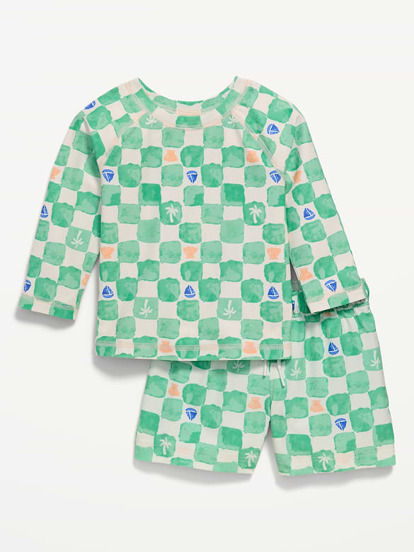 Long-Sleeve Rashguard Swim Top and Trunks Set for Baby