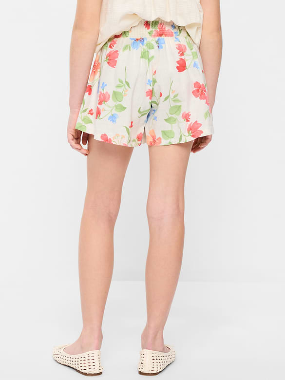 Printed Smocked-Waist Linen-Blend Shorts for Girls