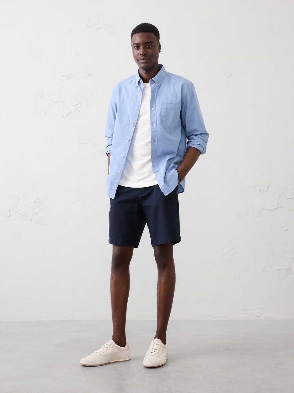 Banana Republic Factory Men's Slim-Fit Softwash Cotton Shirt (Blue Heather)