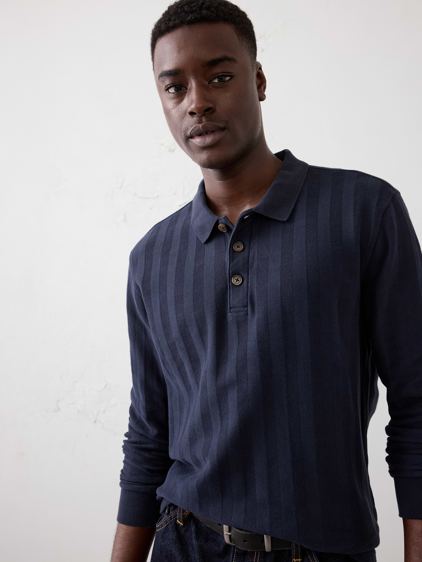 Image number 1 showing, Washed Herringbone Sweater Polo