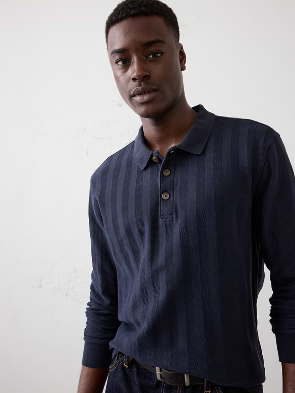 Washed Herringbone Sweater Polo