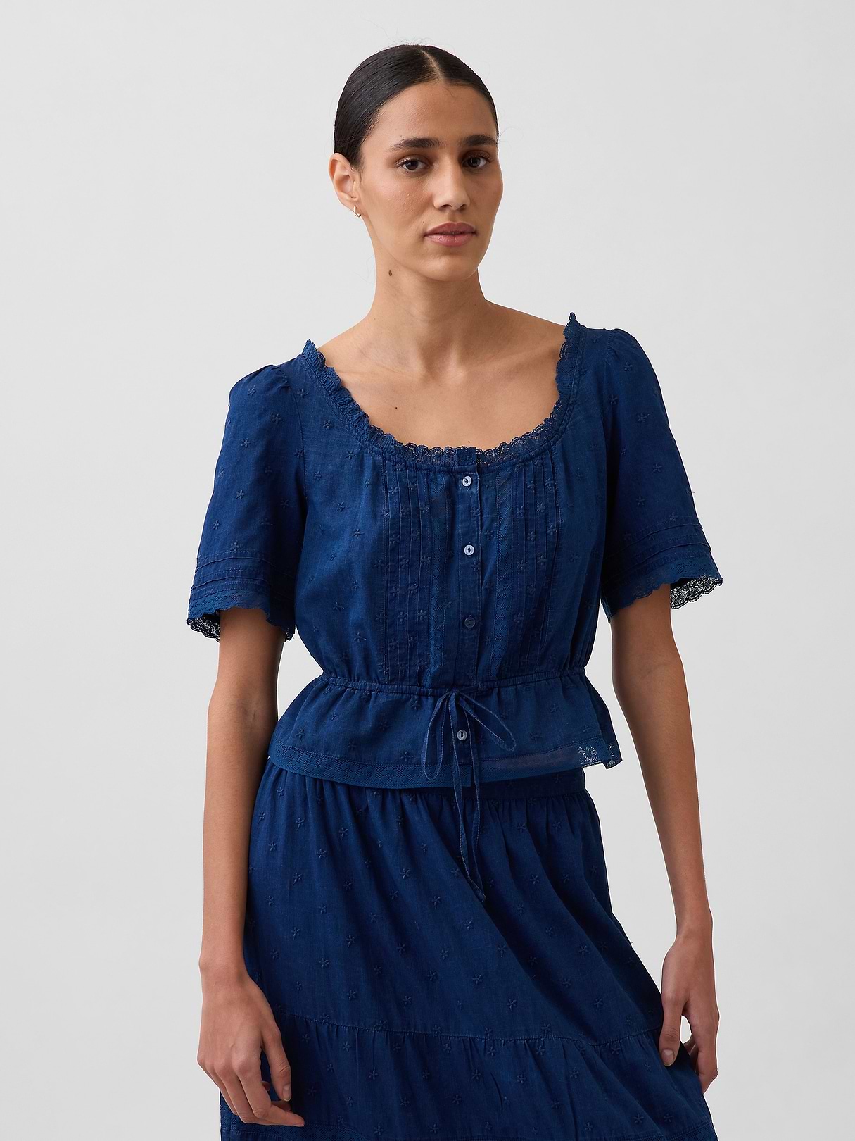 Lace-Trim Peplum Top | Gap