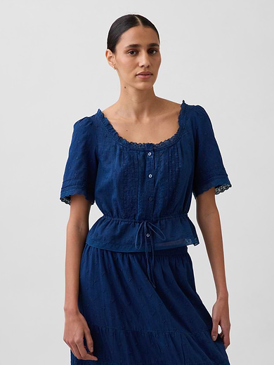 Image number 1 showing, Lace-Trim Peplum Top