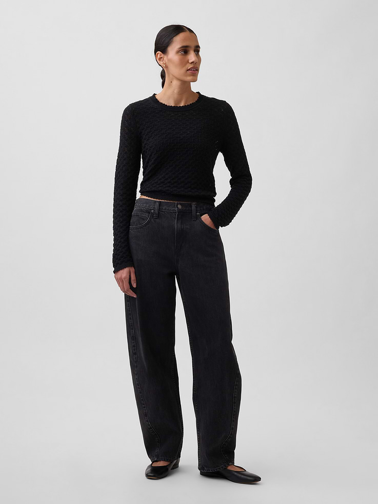 Image number 2 showing, 100% Cotton Pointelle Crop Sweater