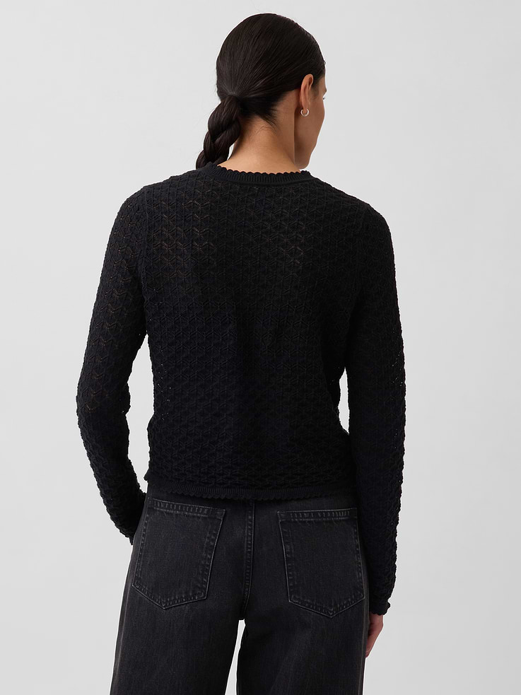 Image number 3 showing, 100% Cotton Pointelle Crop Sweater