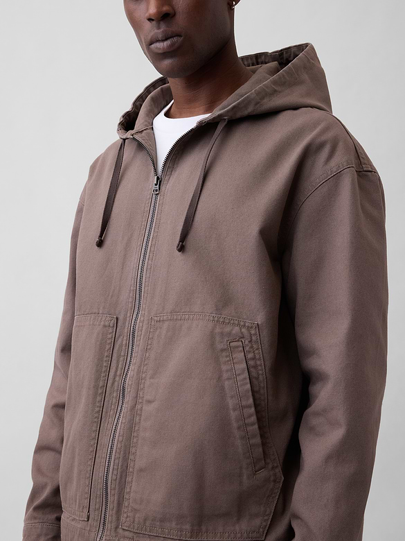 Oversized Hooded Canvas Utility Jacket