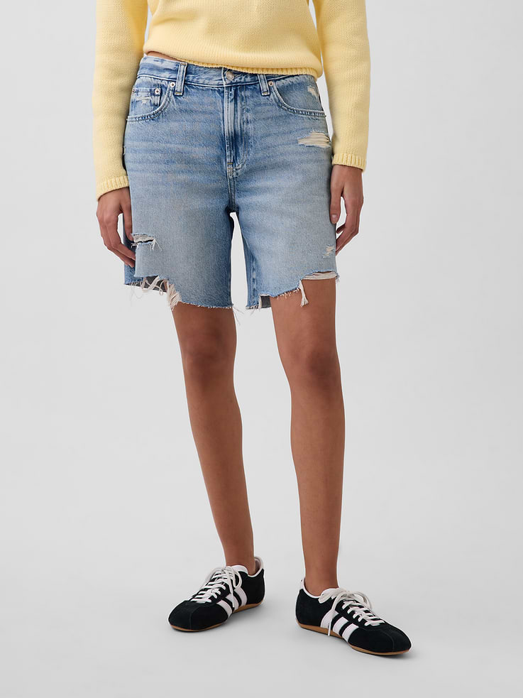 Image number 2 showing, 8" Mid Rise Loose Denim Bermuda Shorts