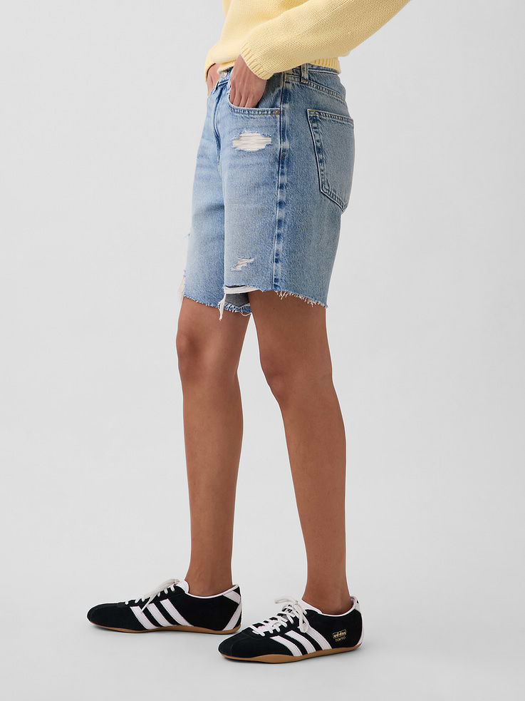 Image number 3 showing, 8" Mid Rise Loose Denim Bermuda Shorts