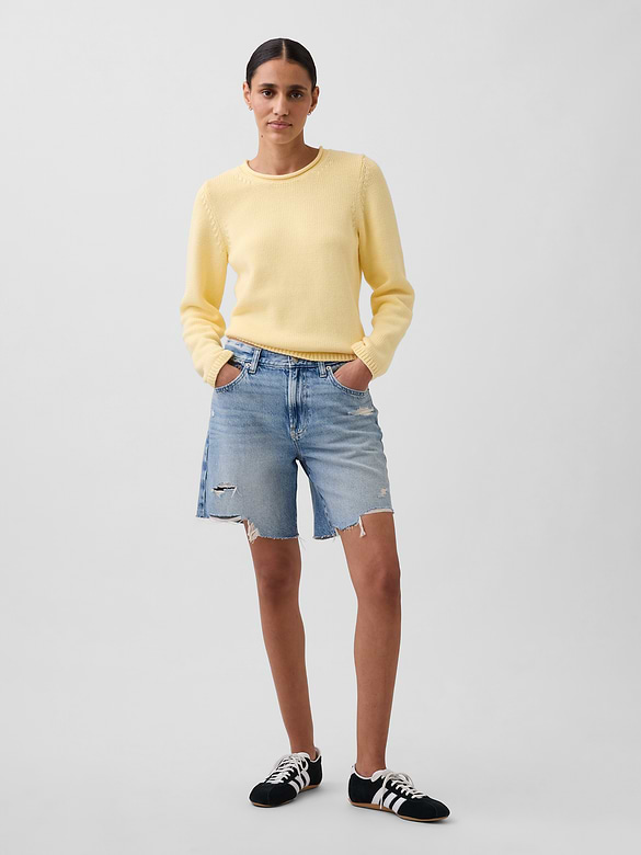 8" Mid Rise Loose Denim Bermuda Shorts