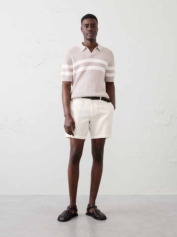 Striped Johnny-Collar Sweater Polo