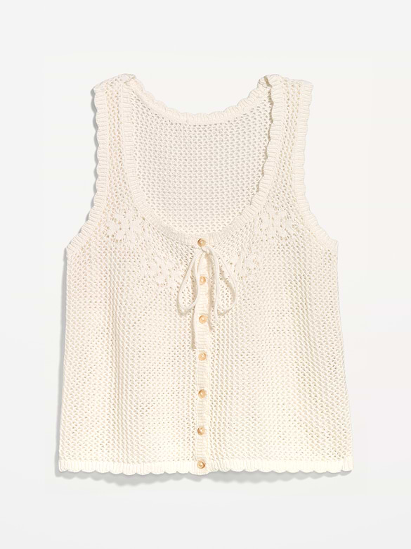 Sleeveless Seaside Cotton Crochet Tank Top
