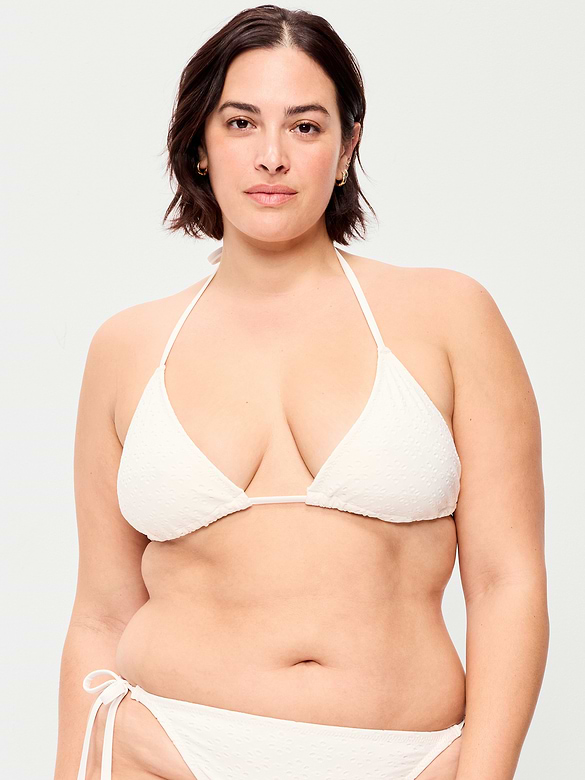 Haut de bikini triangulaire noué en broderie anglaise