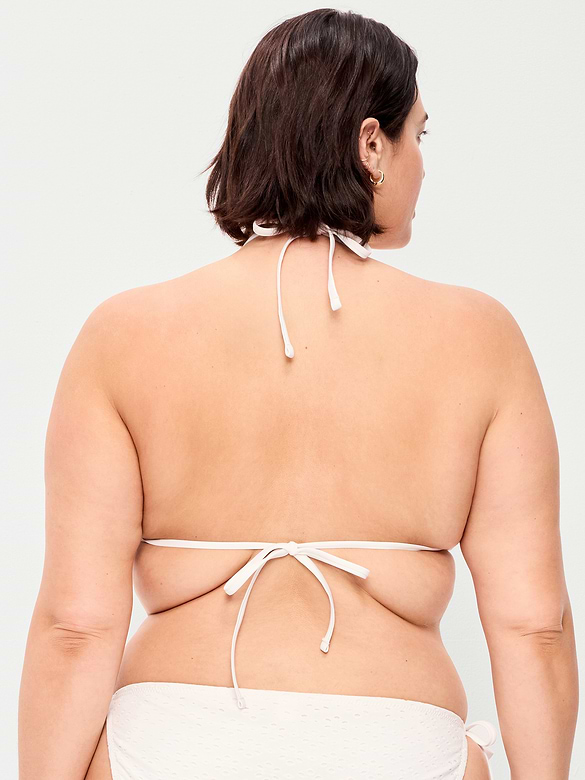 Haut de bikini triangulaire noué en broderie anglaise