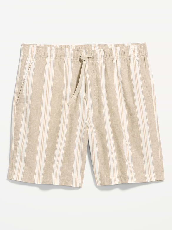 Short de jogging en mélange de lin, entrejambe de 18 cm