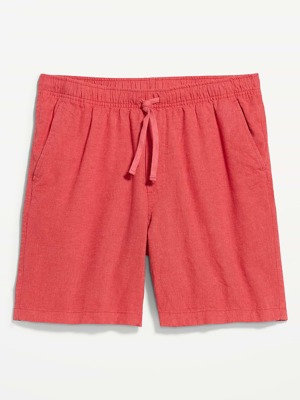 Short de jogging en mélange de lin, entrejambe de 18 cm