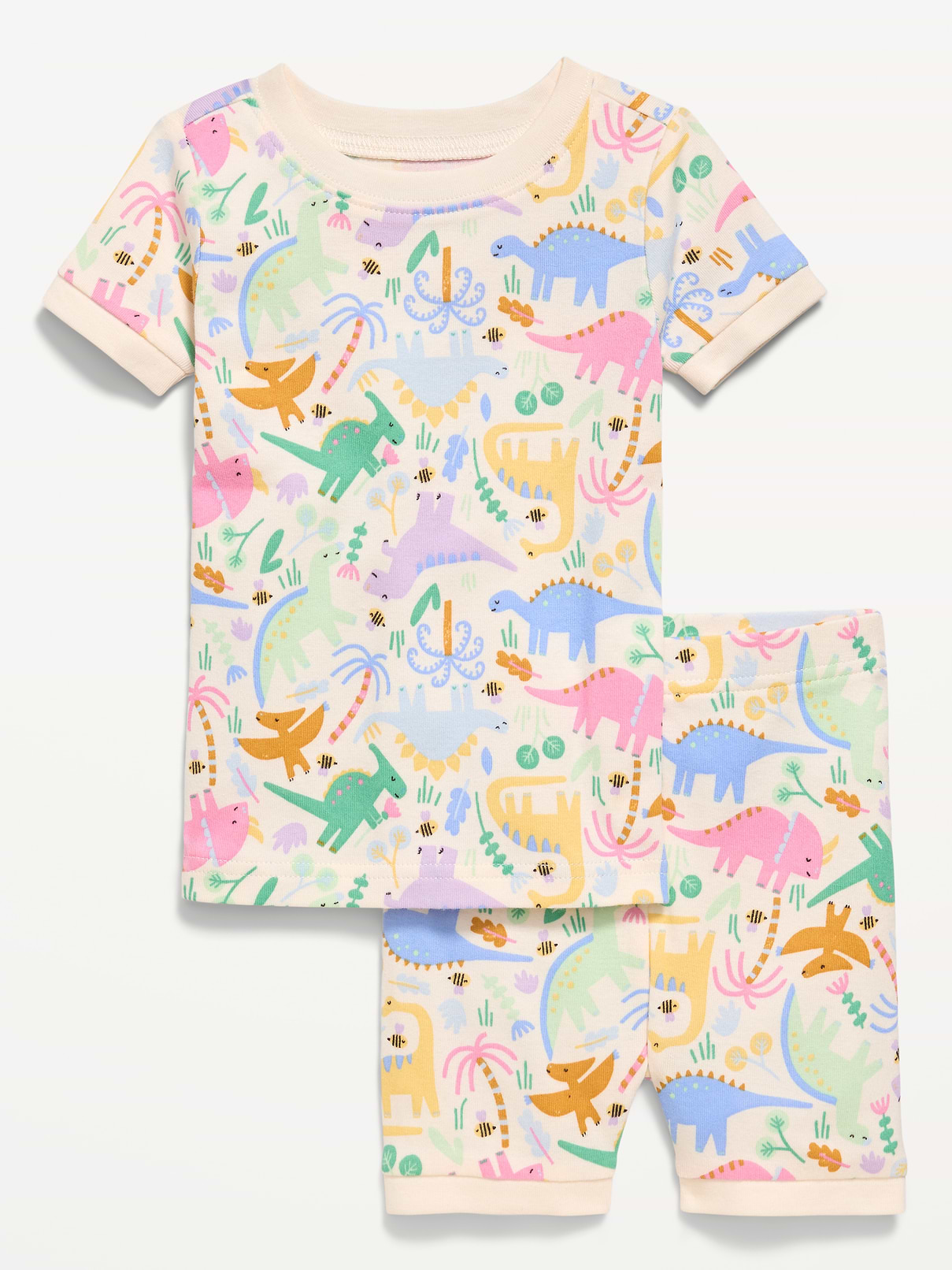 Image 1 of 2, rib-knit crew neck, short sleeves, matching pajama shorts, elasticized waist, rib-knit cuffs, all-over print, Product #862196