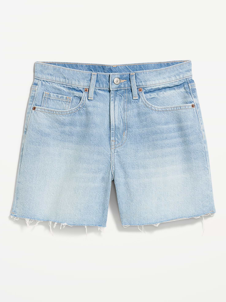 Image number 4 showing, High-Waisted Baggy Jean Shorts -- 5-inch inseam